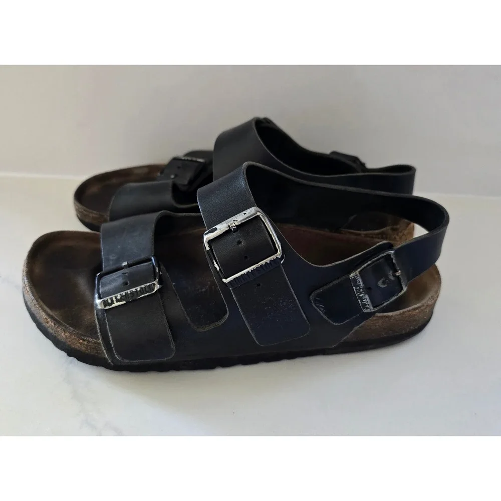 Birkenstock Milano Black Leather Slingback Sandals Mens 42 L11 M9 Germany